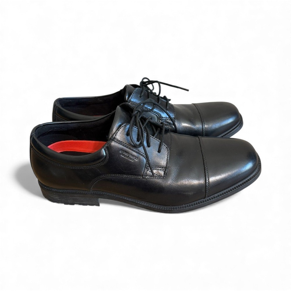 Rockport Mens Black Leather Dress Shoes Oxfords Walkability Cap Toe Hydro Shield - Picture 2 of 10